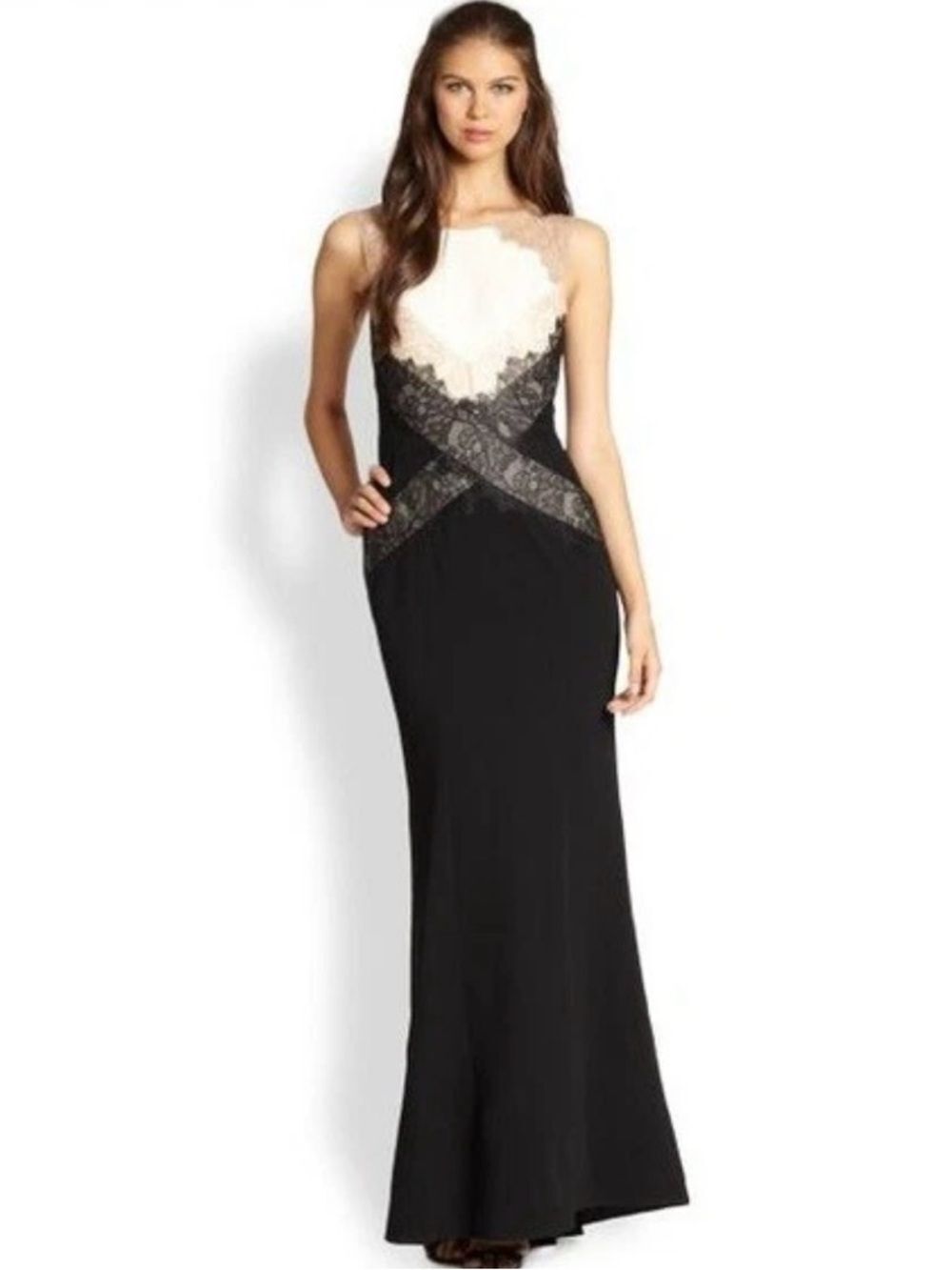 BCBGMaxAzria Aida Trumpet Full Length Lace Black Tie Dress Size 0